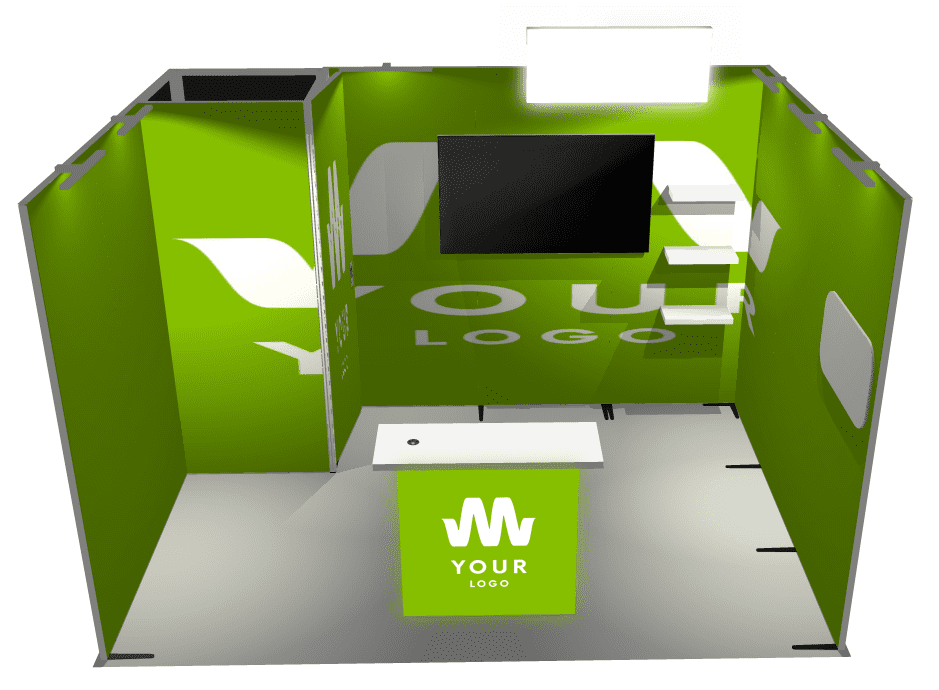 Stand Modulaire 12m² avec réserve et enseigne lumineuse