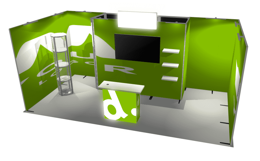 Stand Modulaire 18m² avec réserve et enseigne lumineuse