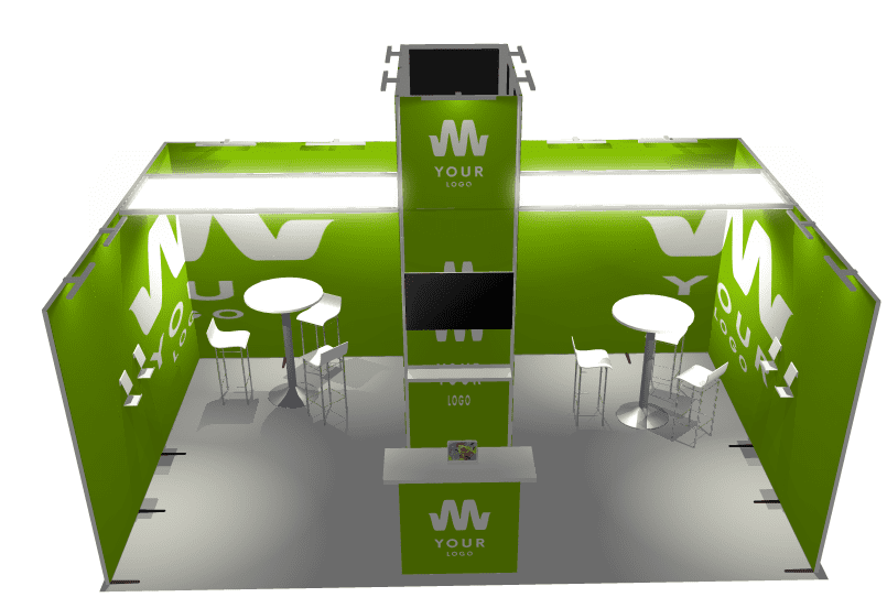 Stand Modulaire 24m² avec réserve et réhausse
