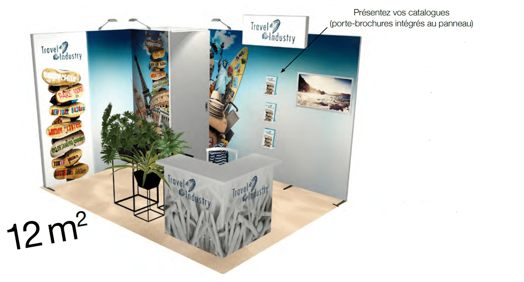 Stand Modulaire 12m² avec réserve et enseigne lumineuse