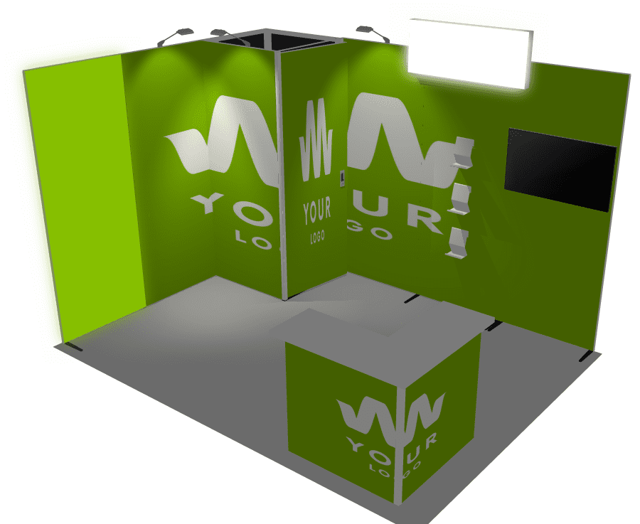 Stand Modulaire 12m² avec réserve et enseigne lumineuse